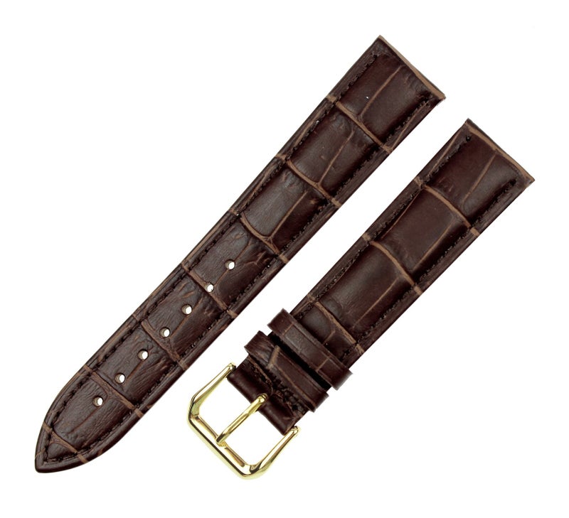 RECHERE Leather Watch Band Strap Gold Pin Buckle Color Brown (width 19mm) - Image 1